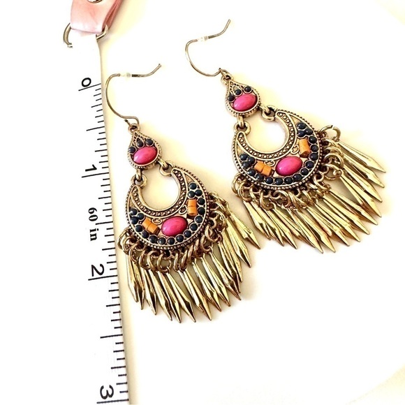 Vintage Style Pink & Gold Tone Hoop Hanging Earrings - Picture 5 of 5